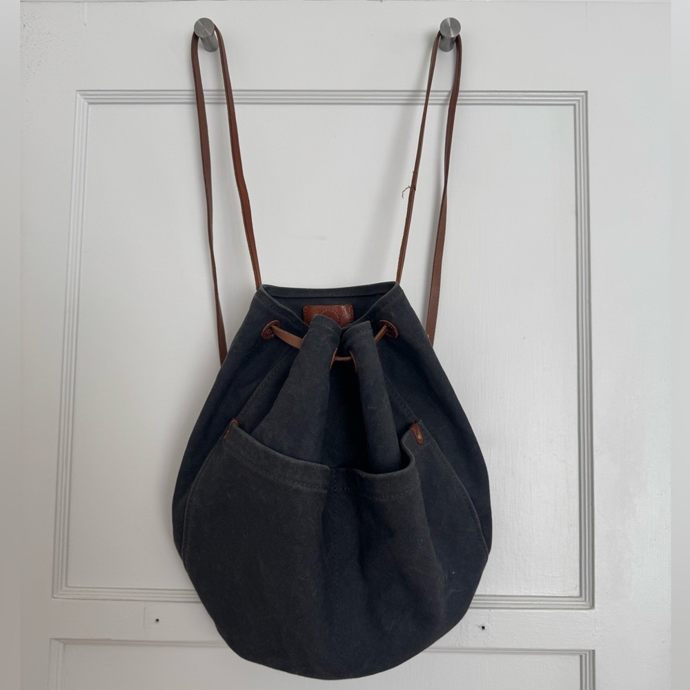 Madewell Navy Canvas Backpack with Tan Straps